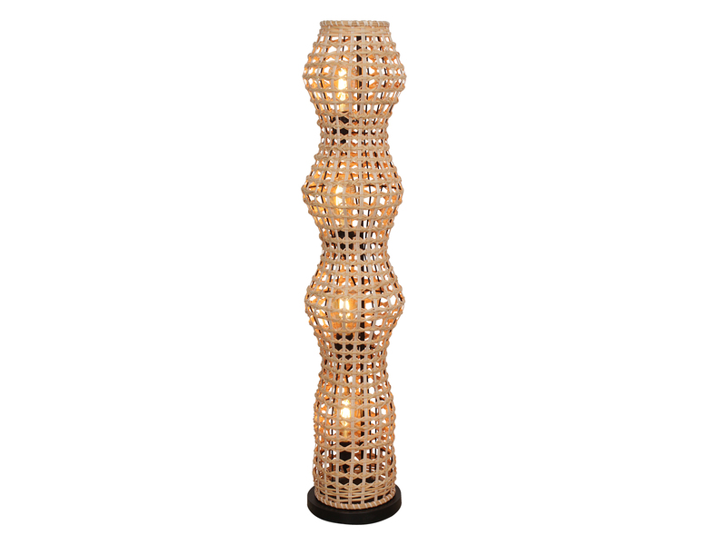 Kleine LED Stehlampe mit Lampenschirm aus Rattan, Höhe 110cm
