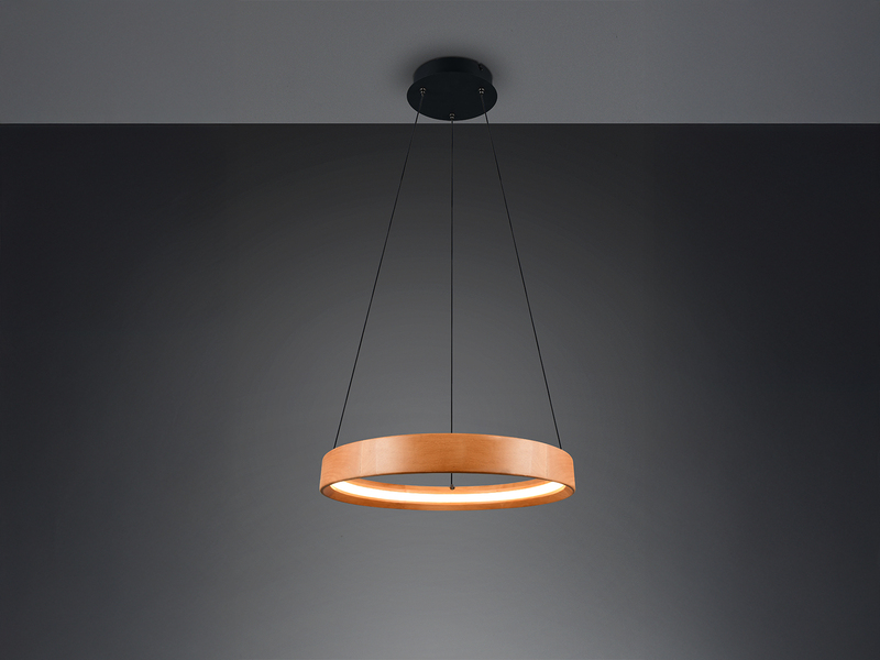 Dimmbare LED Ring Pendelleuchte LYNWOOD mit Naturholz Ø 50cm