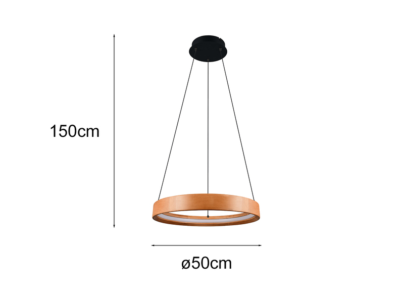 Dimmbare LED Ring Pendelleuchte LYNWOOD mit Naturholz Ø 50cm
