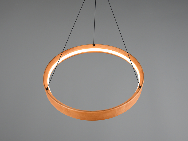 Dimmbare LED Ring Pendelleuchte LYNWOOD mit Naturholz Ø 50cm