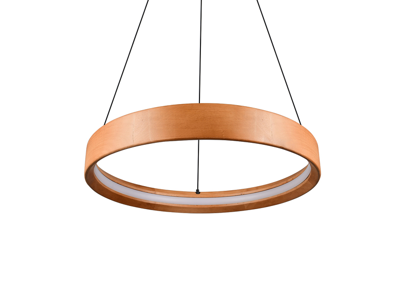 Dimmbare LED Ring Pendelleuchte LYNWOOD mit Naturholz Ø 50cm