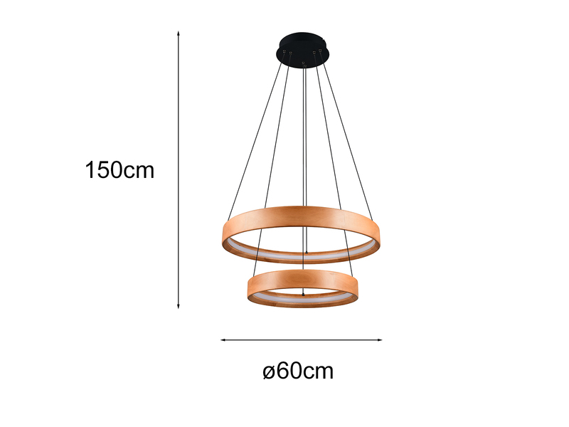 Große dimmbare LED Ring Pendelleuchte LYNWOOD mit Naturholz Ø 60cm