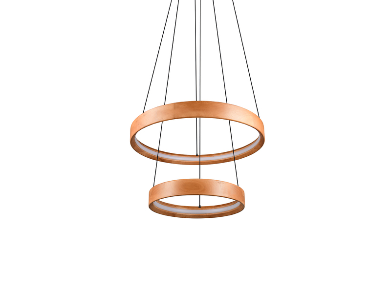 Große dimmbare LED Ring Pendelleuchte LYNWOOD mit Naturholz Ø 60cm