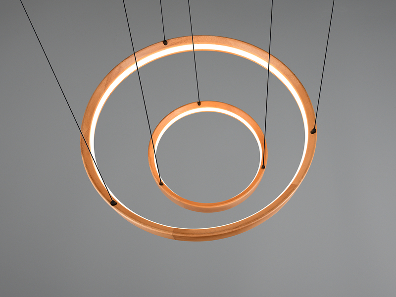 Große dimmbare LED Ring Pendelleuchte LYNWOOD mit Naturholz Ø 60cm