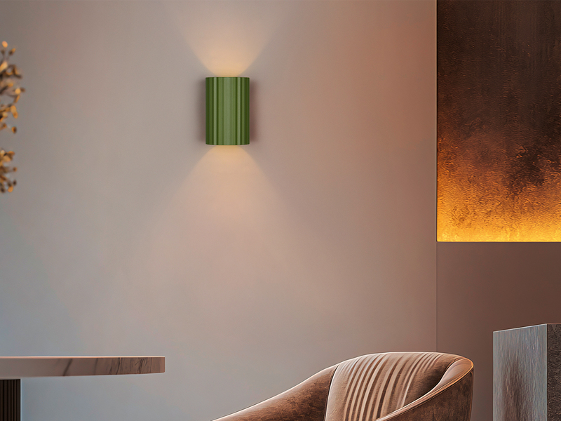 Kleine LED Wandleuchte mit Up and Down Lichteffekt, Metall Grün, Höhe 12cm