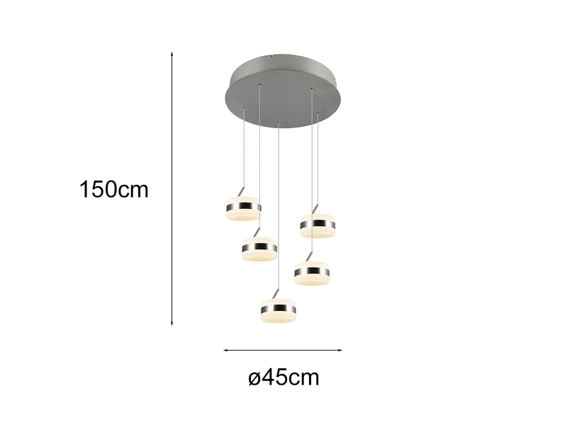 Cluster LED Pendelleuchte DIOS höhenverstellbar 5-flammig, Silber Ø 45cm