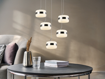 Cluster LED Pendelleuchte DIOS höhenverstellbar 5-flammig, Silber Ø 45cm