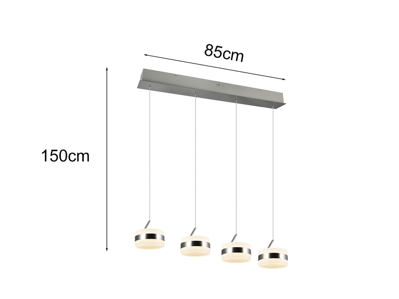 LED Pendelleuchte DIOS höhenverstellbar 4-flammig, Silber, Breite 85cm