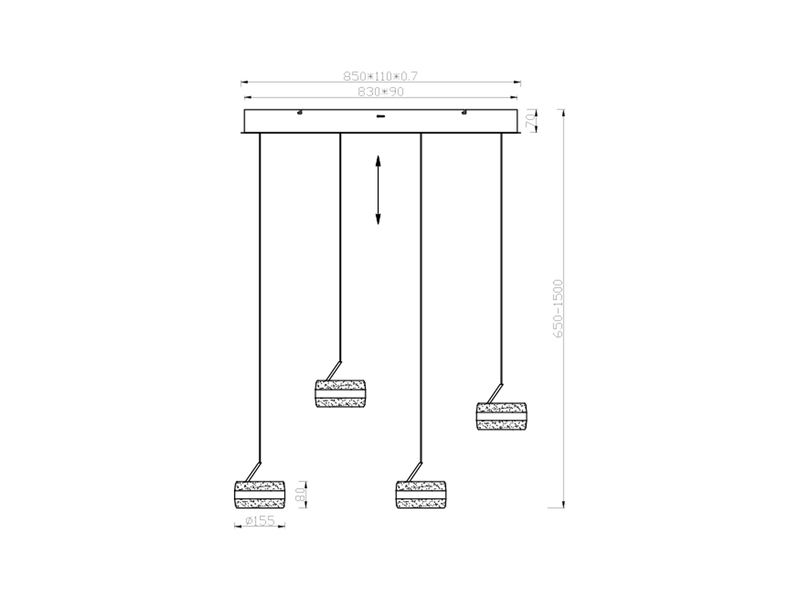 LED Pendelleuchte DIOS höhenverstellbar 4-flammig, Silber, Breite 85cm