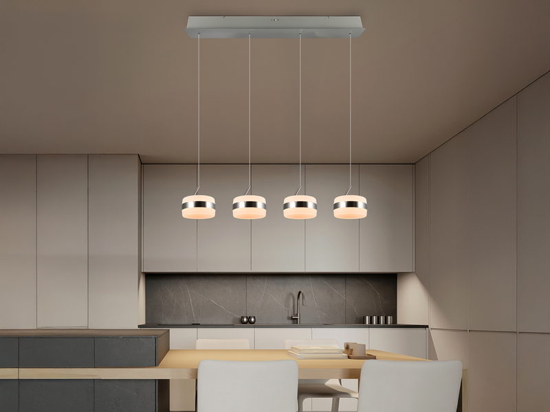 LED Pendelleuchte DIOS höhenverstellbar 4-flammig, Silber, Breite 85cm