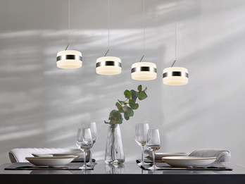 LED Pendelleuchte DIOS höhenverstellbar 4-flammig, Silber, Breite 85cm