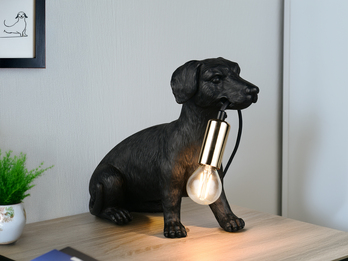 Witzige LED Tischleuchte besondere Hundelampe Schwarz, Höhe 23,5cm