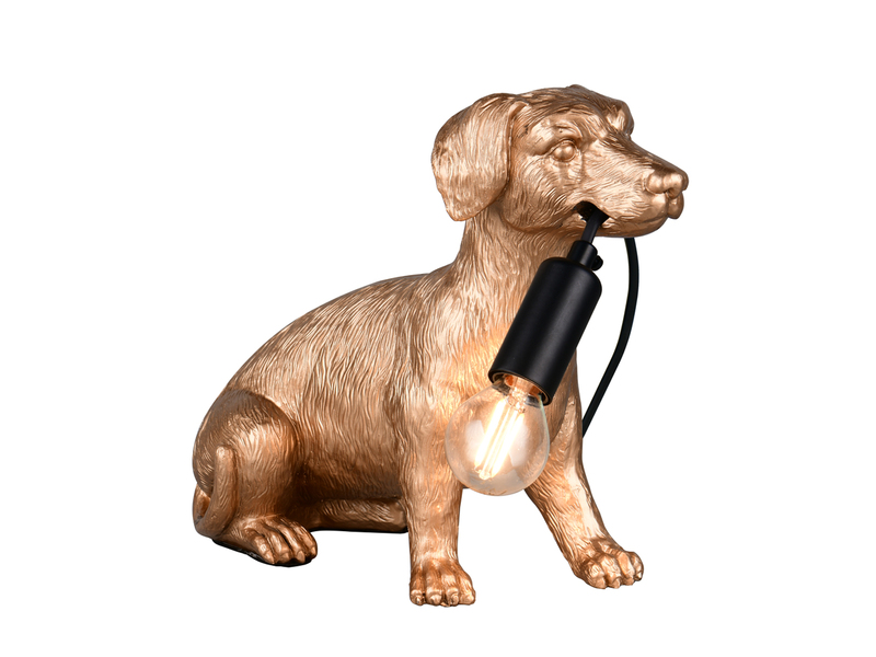 Witzige LED Tischleuchte besondere Hundelampe Gold, Höhe 23,5cm