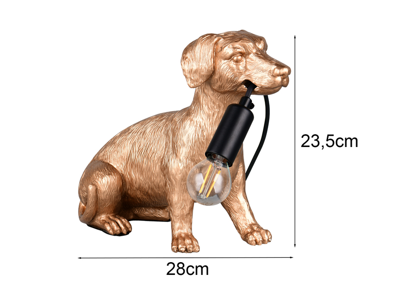 Witzige LED Tischleuchte besondere Hundelampe Gold, Höhe 23,5cm