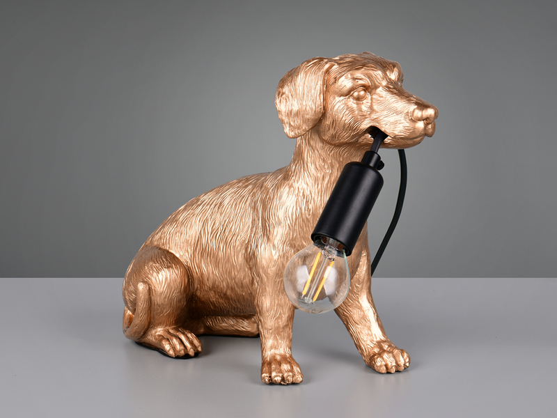 Witzige LED Tischleuchte besondere Hundelampe Gold, Höhe 23,5cm