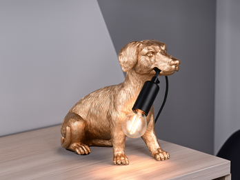 Witzige LED Tischleuchte besondere Hundelampe Gold, Höhe 23,5cm