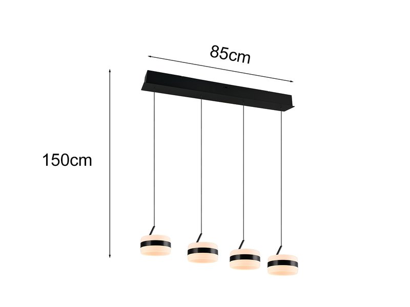 LED Pendelleuchte DIOS höhenverstellbar 4-flammig, Schwarz, Breite 85cm