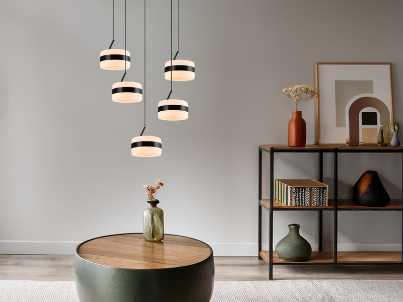 Cluster LED Pendelleuchte DIOS höhenverstellbar 5-flammig, Schwarz Ø 45cm
