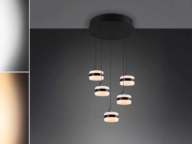 Cluster LED Pendelleuchte DIOS höhenverstellbar 5-flammig, Schwarz Ø 45cm