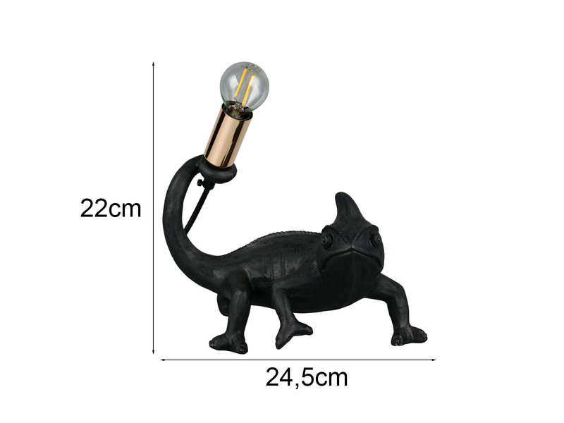 Ausgefallene Tischleuchte CRAWLY Tierlampe Chamäleon Schwarz, Höhe 22cm