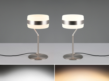 2er Set moderne LED Tischlampen dimmbar, Silber, Höhe 30cm