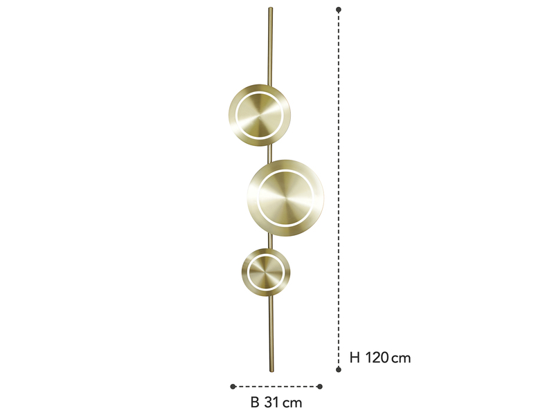 Große LED Wandleuchte PLANETARIUM Aluminium in Gold, Höhe 120cm