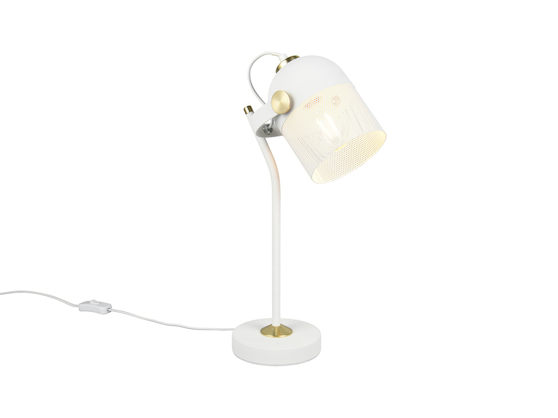 Retro Schreibtischlampe MIXA schwenkbar aus Metall Weiß Gold, Höhe 45cm