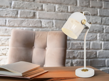 Retro Schreibtischlampe MIXA schwenkbar aus Metall Weiß Gold, Höhe 45cm