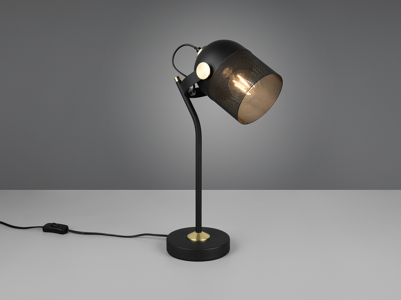 Retro Schreibtischlampe MIXA schwenkbar aus Metall Schwarz Gold, Höhe 45cm
