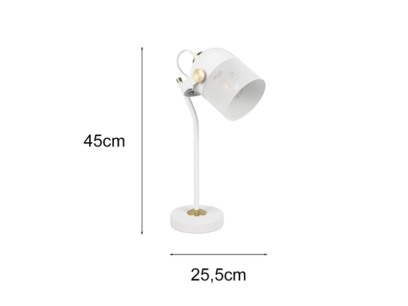 Retro LED Schreibtischlampe schwenkbar aus Metall Weiß Gold, Höhe 45cm