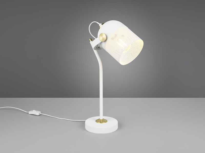 Retro LED Schreibtischlampe schwenkbar aus Metall Weiß Gold, Höhe 45cm