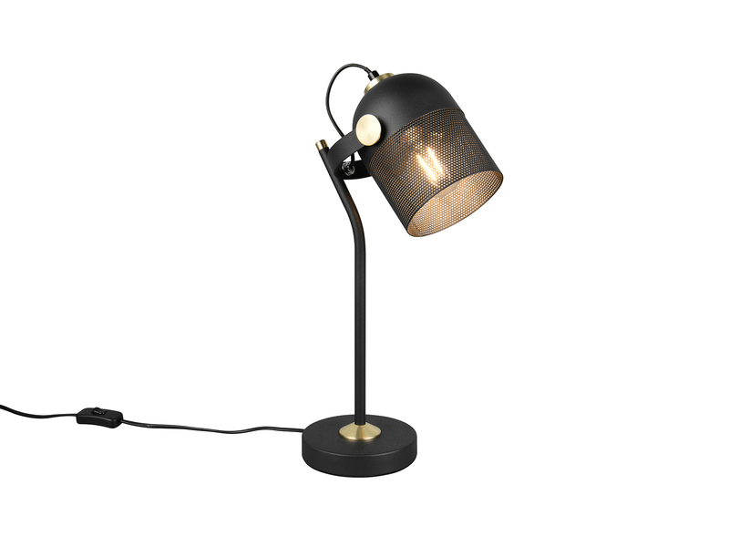 Retro LED Schreibtischlampe schwenkbar aus Metall Schwarz Gold, Höhe 45cm