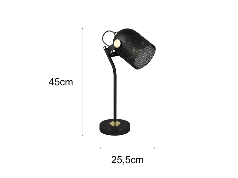 Retro LED Schreibtischlampe schwenkbar aus Metall Schwarz Gold, Höhe 45cm
