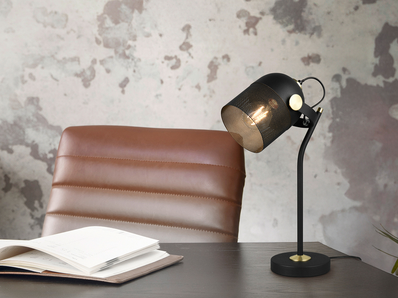 Retro LED Schreibtischlampe schwenkbar aus Metall Schwarz Gold, Höhe 45cm