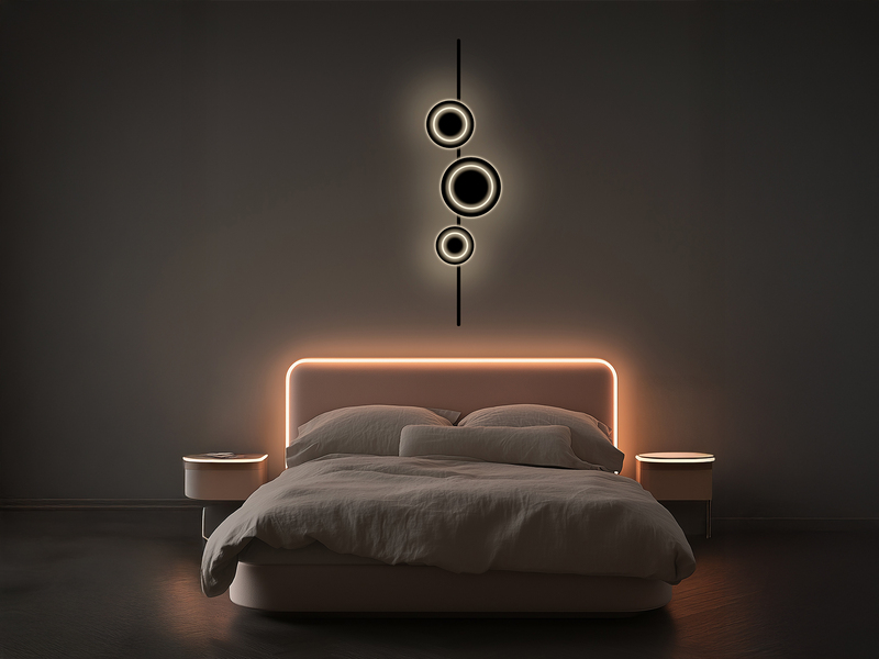 Große LED Wandleuchte PLANETARIUM Aluminium in Schwarz, Höhe 120cm