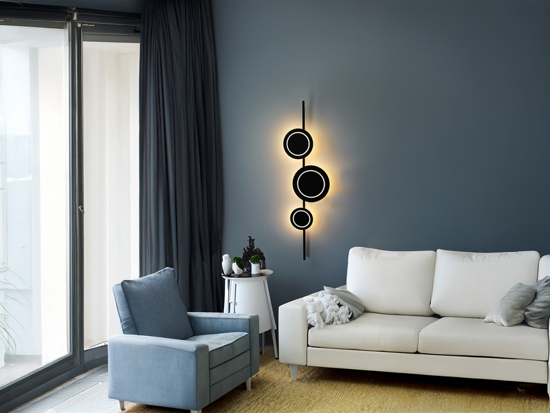 Große LED Wandleuchte PLANETARIUM Aluminium in Schwarz, Höhe 120cm