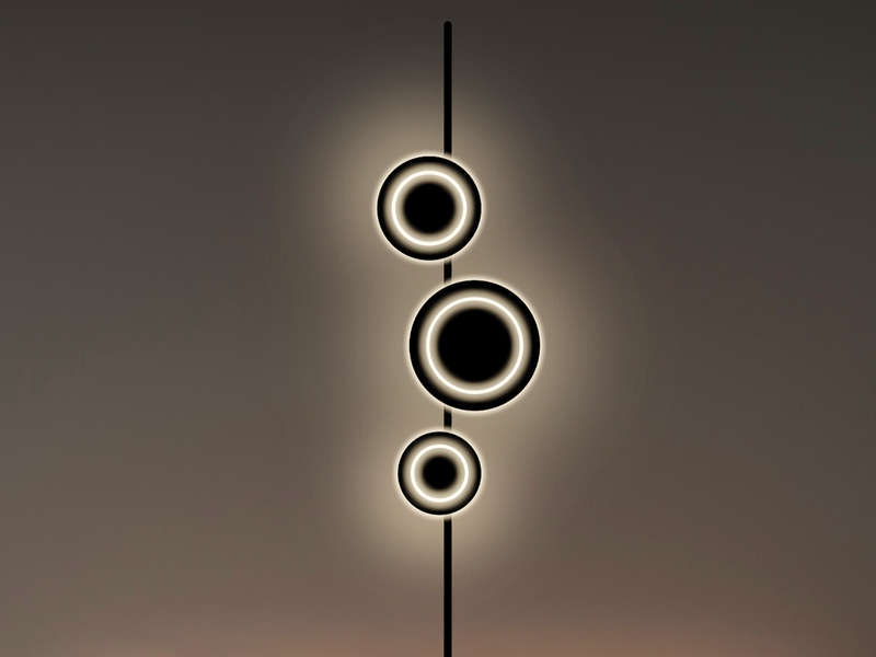 Große LED Wandleuchte PLANETARIUM Aluminium in Schwarz, Höhe 120cm