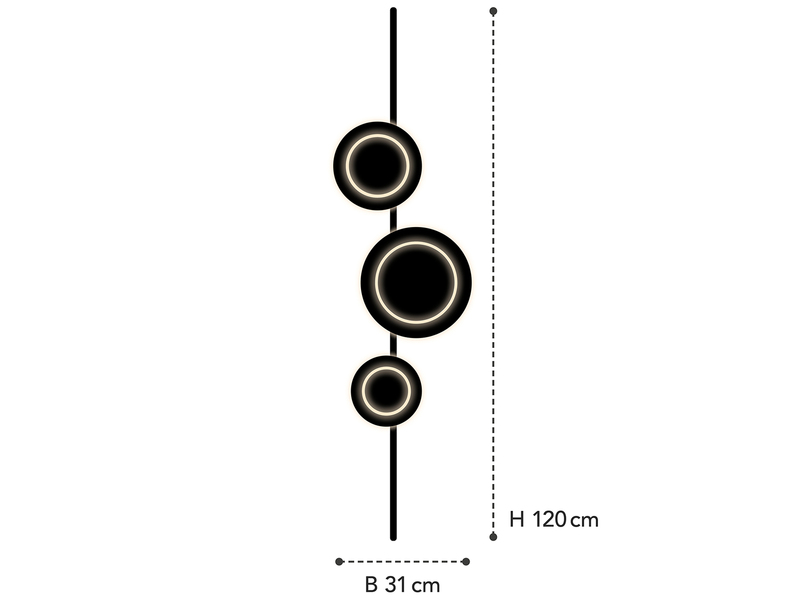 Große LED Wandleuchte PLANETARIUM Aluminium in Schwarz, Höhe 120cm