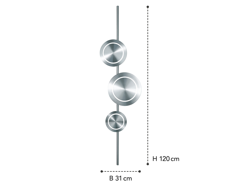 Große LED Wandleuchte PLANETARIUM Aluminium in Silber, Höhe 120cm