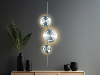 Große LED Wandleuchte PLANETARIUM Aluminium in Silber, Höhe 120cm