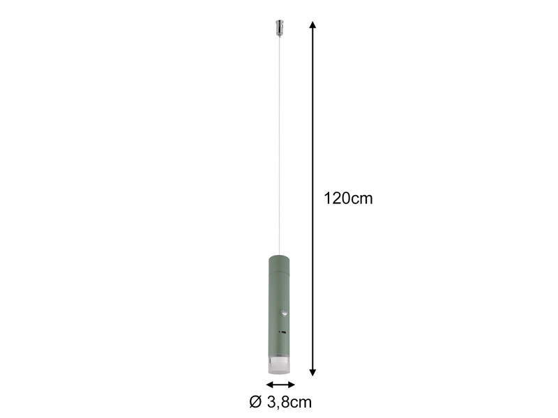 Akku Pendelleuchte PELO Grün, dimmbar, abnehmbarer Leuchtenkopf Ø 3,8cm