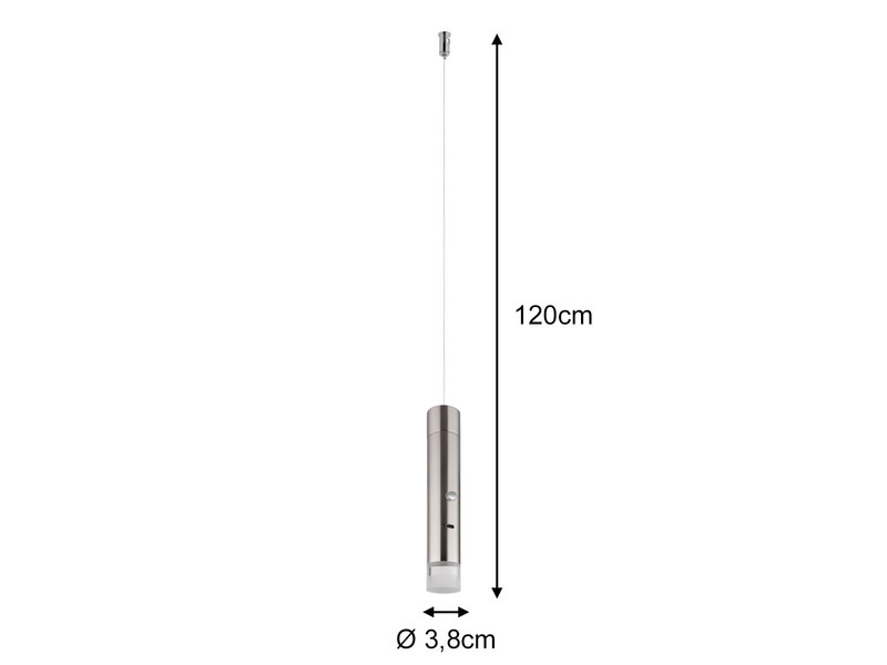 Akku Pendelleuchte PELO Silber, dimmbar, abnehmbarer Leuchtenkopf Ø 3,8cm