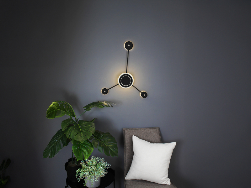 Große LED Wandleuchte SOLAR Aluminium in Schwarz, Höhe 53cm