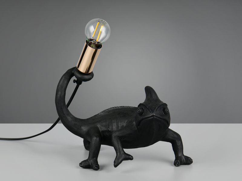 Ausgefallene LED Tischleuchte Tierlampe Chamäleon Schwarz, Höhe 22cm
