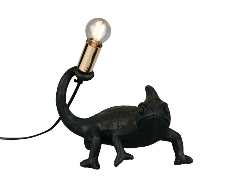 Ausgefallene LED Tischleuchte Tierlampe Chamäleon Schwarz, Höhe 22cm