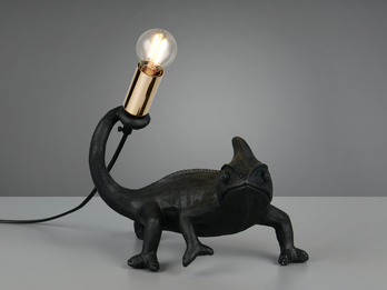 Ausgefallene LED Tischleuchte Tierlampe Chamäleon Schwarz, Höhe 22cm