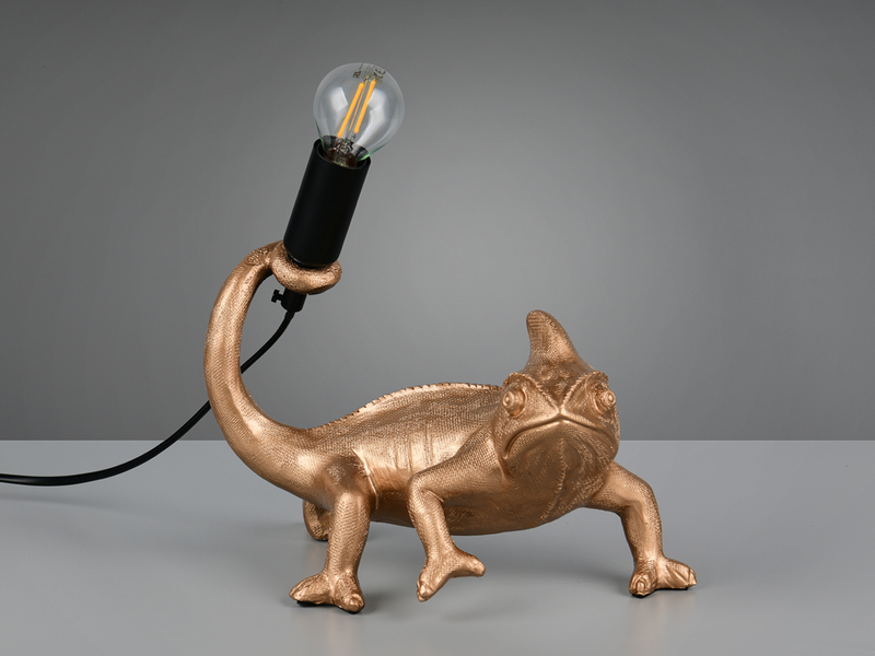 Ausgefallene LED Tischleuchte Tierlampe Chamäleon Gold, Höhe 22cm