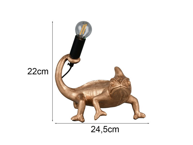 Ausgefallene LED Tischleuchte Tierlampe Chamäleon Gold, Höhe 22cm