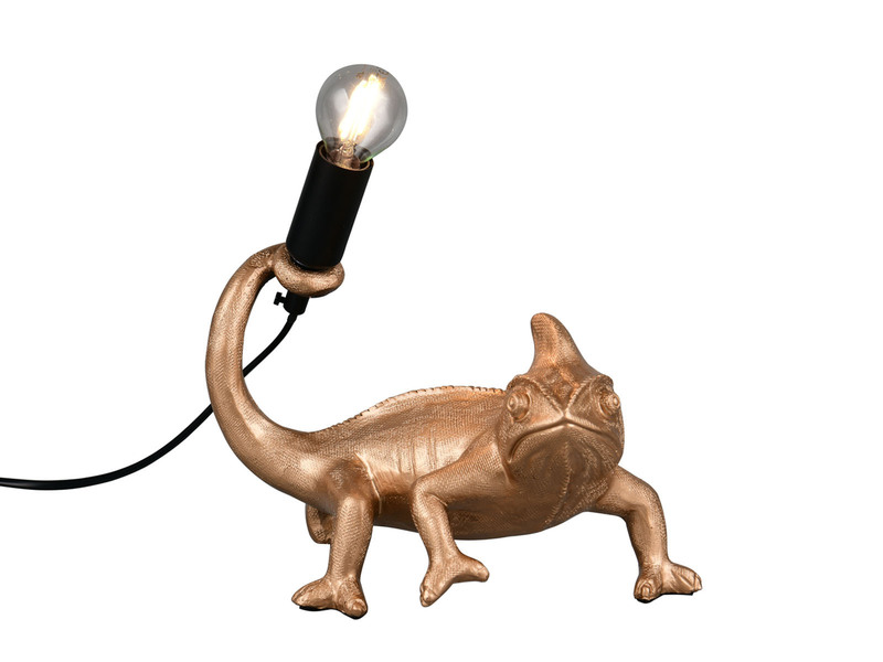 Ausgefallene LED Tischleuchte Tierlampe Chamäleon Gold, Höhe 22cm