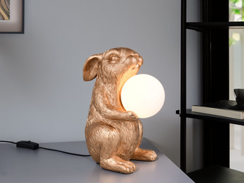 Besondere LED Tischleuchte Hasenlampe Gold, Höhe 28cm
